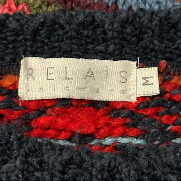 Relais Knitware Vintage Women’s Size M Blue Pink Red Fairisle Crewneck Sweater - Picture 4 of 8